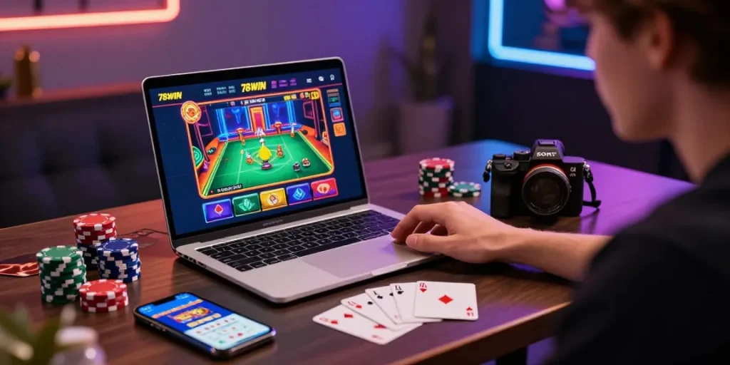 78ưin user enjoying online games with vibrant casino atmosphere and modern tech