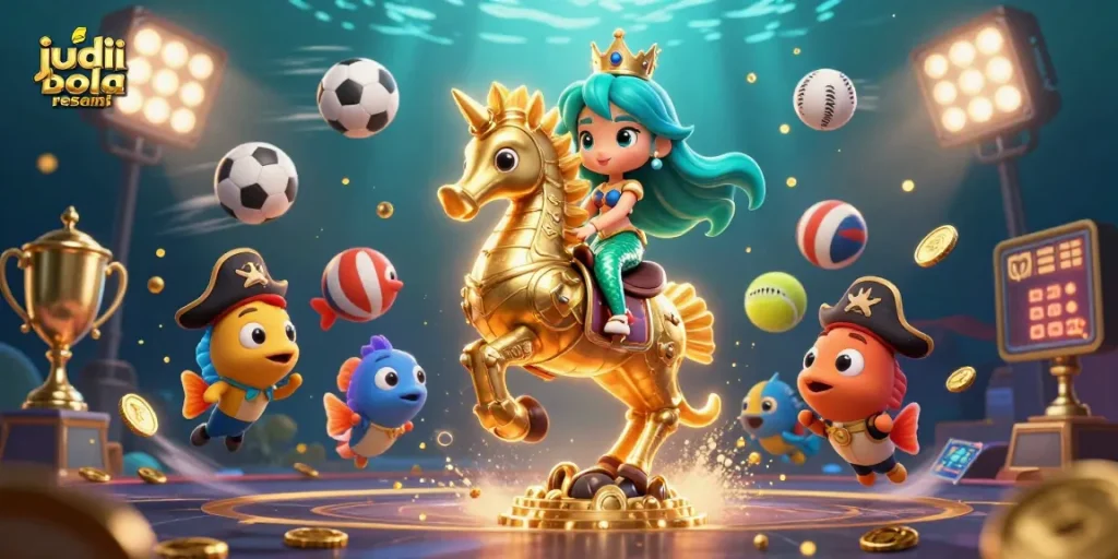 Engage in thrilling sports betting with judi bola resmi at this vibrant 3D casino illustration.
