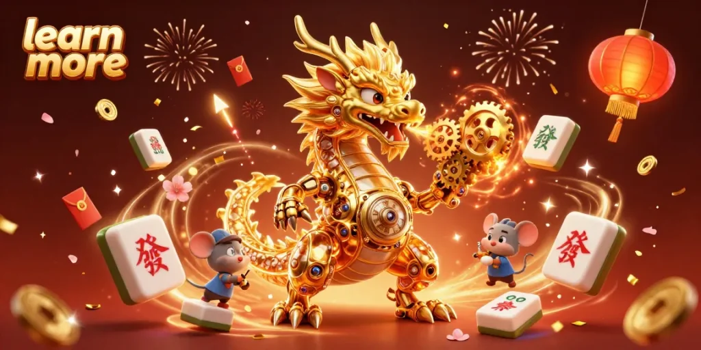 Learn more about gaming thrills with a vibrant 3D dragon and festive elements