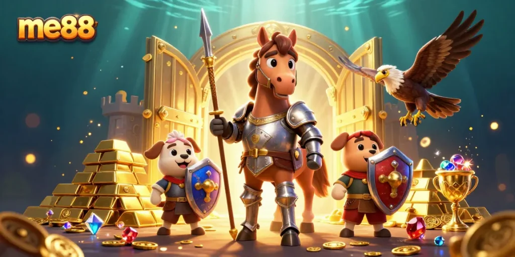 Experience winning moments at me88 with knights and treasures in a vibrant casino world.