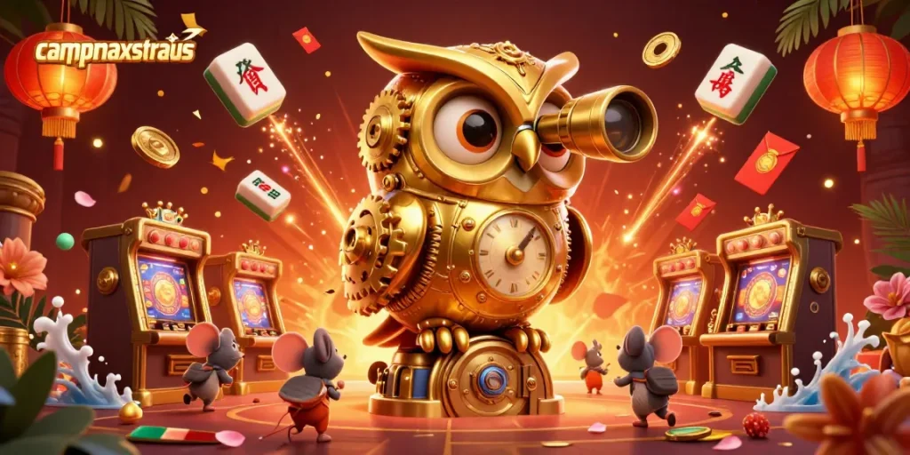Permainan slot di campmaxstraus dengan karakter beruang emas dan tikus yang berserakan.