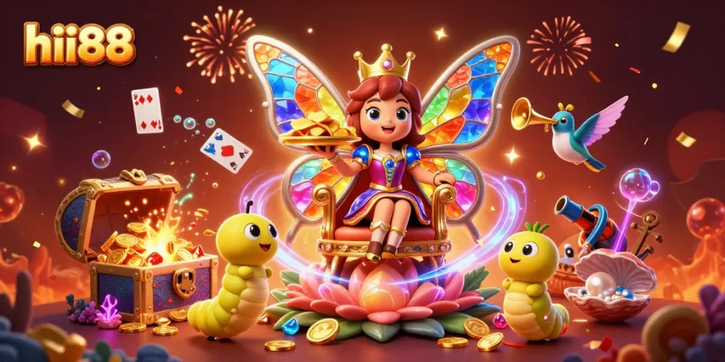 Experience the thrill at hii88 with a colorful casino-themed illustration featuring dynamic characters and vibrant elements.